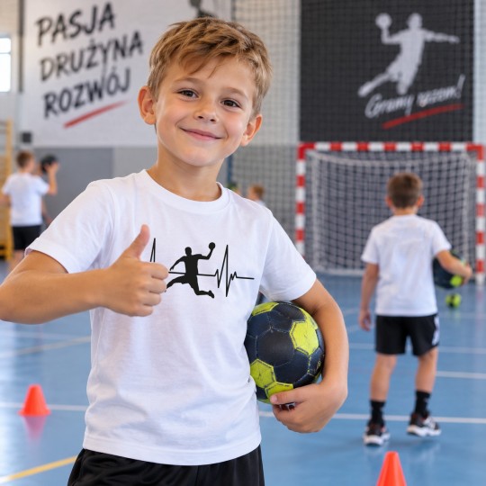 KOSZULKA DZIECIĘCA PIŁKA RĘCZNA HANDBALL BIAŁA BAWEŁNIANA