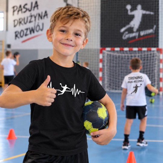 KOSZULKA DZIECIĘCA PIŁKA RĘCZNA HANDBALL CZARNA BAWEŁNIANA