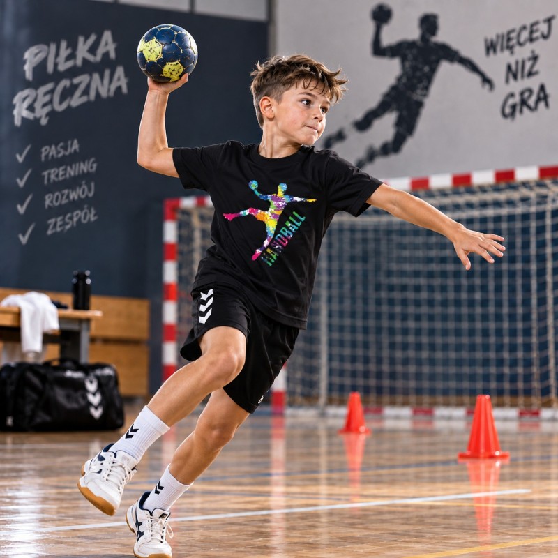 KOSZULKA DZIECIĘCA PIŁKA RĘCZNA HANDBALL CZARNA BAWEŁNIANA