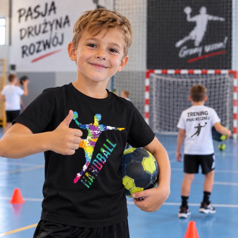 KOSZULKA DZIECIĘCA PIŁKA RĘCZNA HANDBALL CZARNA BAWEŁNIANA