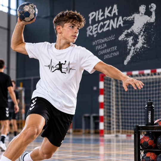KOSZULKA MĘSKA PIŁKA RĘCZNA HANDBALL BIAŁA BAWEŁNIANA