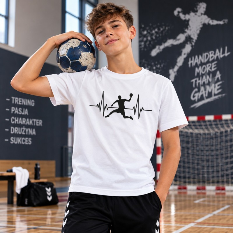 KOSZULKA MĘSKA PIŁKA RĘCZNA HANDBALL BIAŁA BAWEŁNIANA
