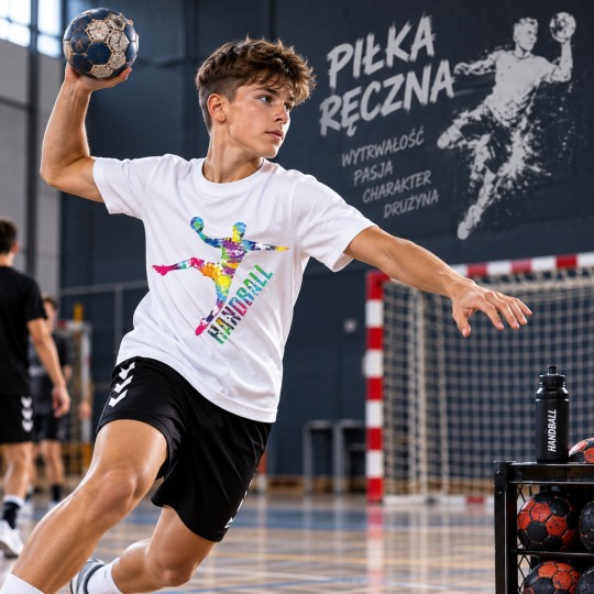KOSZULKA MĘSKA PIŁKA RĘCZNA HANDBALL BIAŁA BAWEŁNIANA