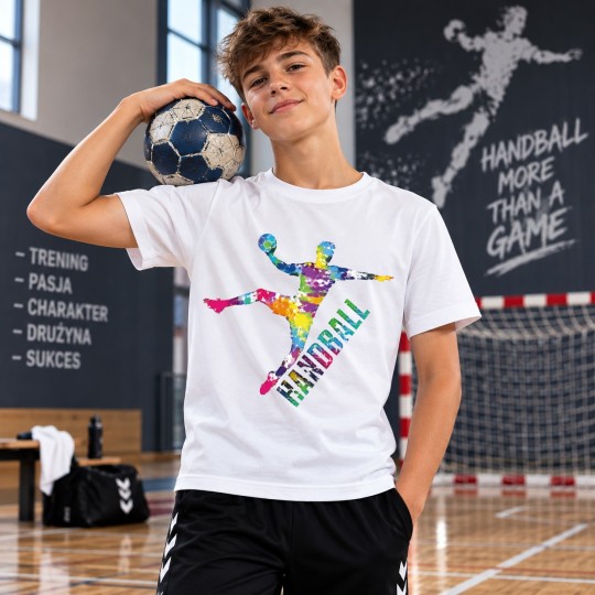 KOSZULKA MĘSKA PIŁKA RĘCZNA HANDBALL BIAŁA BAWEŁNIANA