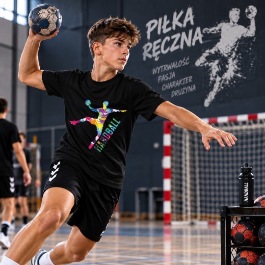 KOSZULKA MĘSKA PIŁKA RĘCZNA HANDBALL CZARNA BAWEŁNIANA