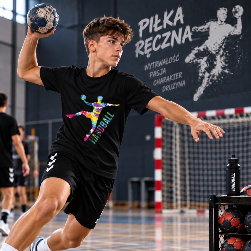 KOSZULKA MĘSKA PIŁKA RĘCZNA HANDBALL CZARNA BAWEŁNIANA