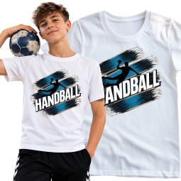 KOSZULKA MĘSKA PIŁKA RĘCZNA Z NAPISEM HANDBALL BIAŁA BAWEŁNIANA
