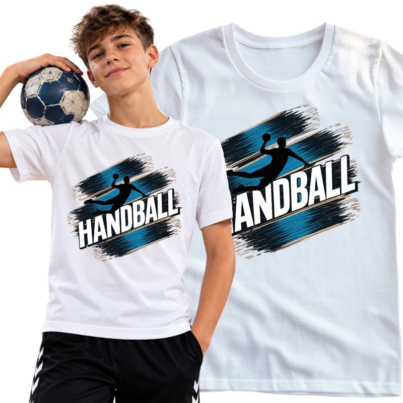KOSZULKA MĘSKA PIŁKA RĘCZNA Z NAPISEM HANDBALL BIAŁA BAWEŁNIANA