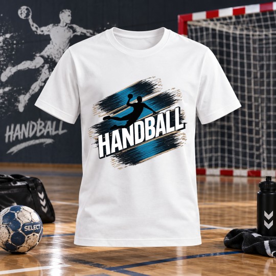 KOSZULKA MĘSKA PIŁKA RĘCZNA Z NAPISEM HANDBALL BIAŁA BAWEŁNIANA