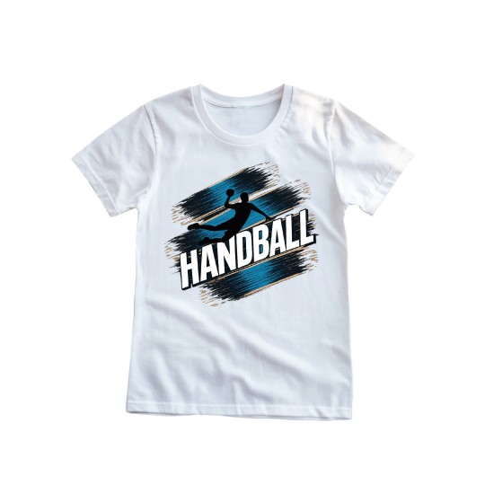 KOSZULKA MĘSKA PIŁKA RĘCZNA Z NAPISEM HANDBALL BIAŁA BAWEŁNIANA