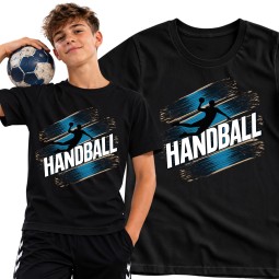 KOSZULKA MĘSKA PIŁKA RĘCZNA Z NAPISEM HANDBALL CZARNA BAWEŁNIANA