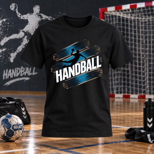 KOSZULKA MĘSKA PIŁKA RĘCZNA Z NAPISEM HANDBALL CZARNA BAWEŁNIANA
