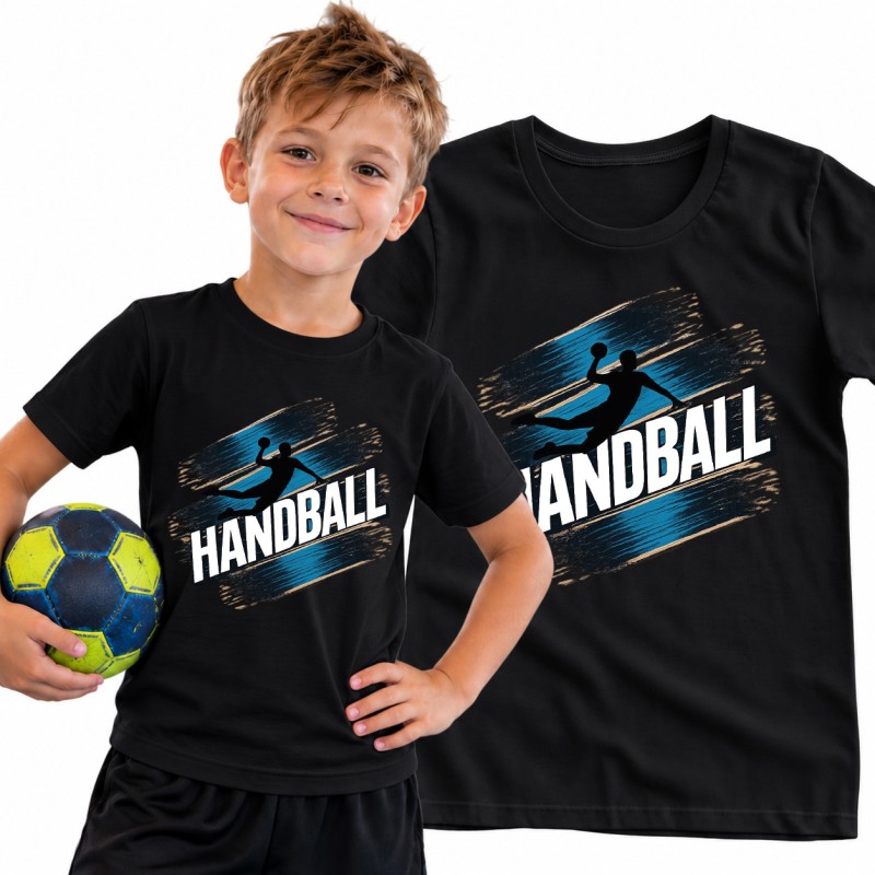 KOSZULKA DZIECIĘCA PIŁKA RĘCZNA HANDBALL CZARNA BAWEŁNIANA