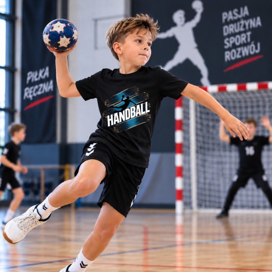 KOSZULKA DZIECIĘCA PIŁKA RĘCZNA HANDBALL CZARNA BAWEŁNIANA