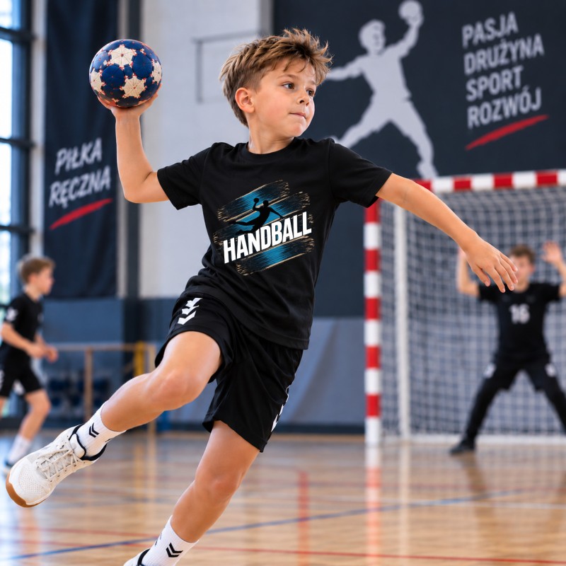 KOSZULKA DZIECIĘCA PIŁKA RĘCZNA HANDBALL CZARNA BAWEŁNIANA