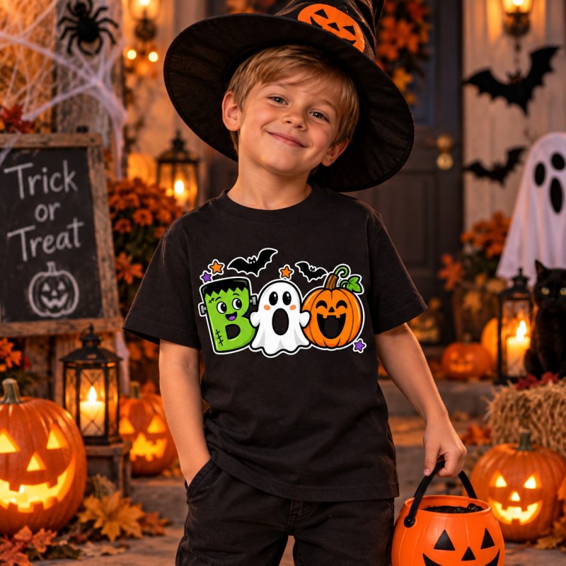 KOSZULKA CZARNA DZIECIĘCA HALLOWEN - BOO