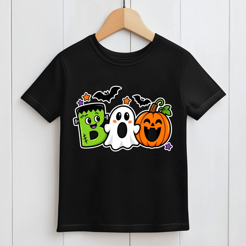 KOSZULKA CZARNA DZIECIĘCA HALLOWEN - BOO