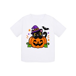 KOSZULKA BIAŁA DZIECIĘCA HALLOWEN - DYNIA Z KOTKIEM