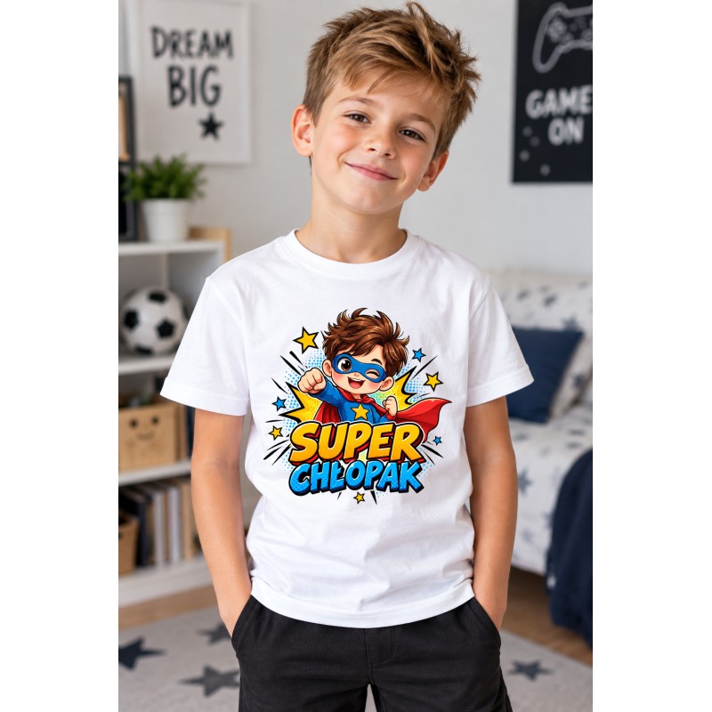 KOSZULKA DZIECIĘCA DZIEŃ CHŁOPAKA TSHIRT SUPER CHŁOPAK PREZENT DLA CHŁOPCA
