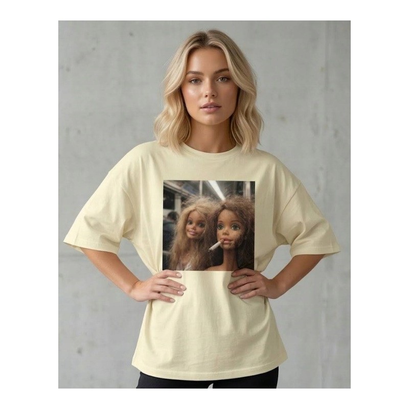 KOSZULKA BUTTERCREAM TSHIRT Z MOTYWEM BARBIE OVERSIZE BAWEŁNA