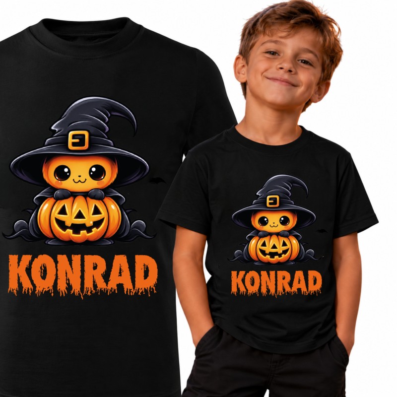 KOSZULKA DZIECIĘCA CZARNA HALLOWEN CZARODZIEJ Z IMIENIEM