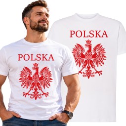 KOSZULKA KIBICA POLSKA REPREZENTACJI POLSKI MĘSKA BIAŁA BAWEŁNIANA