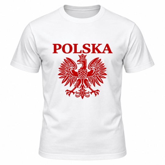 KOSZULKA KIBICA POLSKA REPREZENTACJI POLSKI MĘSKA BIAŁA BAWEŁNIANA