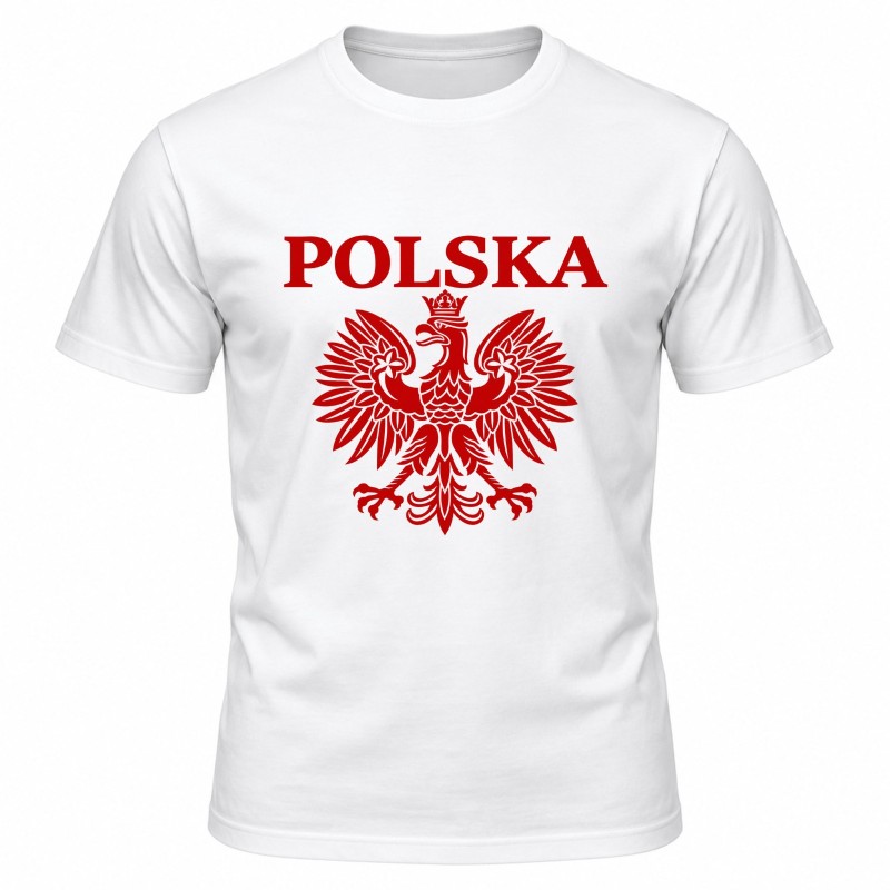 KOSZULKA KIBICA POLSKA REPREZENTACJI POLSKI MĘSKA BIAŁA BAWEŁNIANA