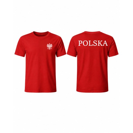 KOSZULKA KIBICA POLSKA REPREZENTACJI POLSKI PRZÓD I TYŁ MĘSKA CZERWONA BAWEŁNIANA