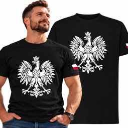 KOSZULKA KIBICA POLSKA REPREZENTACJI POLSKI MĘSKA CZARNA BAWEŁNIANA