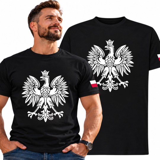 KOSZULKA KIBICA POLSKA REPREZENTACJI POLSKI MĘSKA CZARNA BAWEŁNIANA