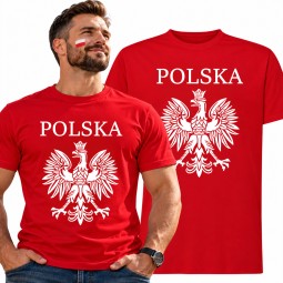 KOSZULKA KIBICA POLSKA REPREZENTACJI POLSKI MĘSKA CZERWONA BAWEŁNIANA