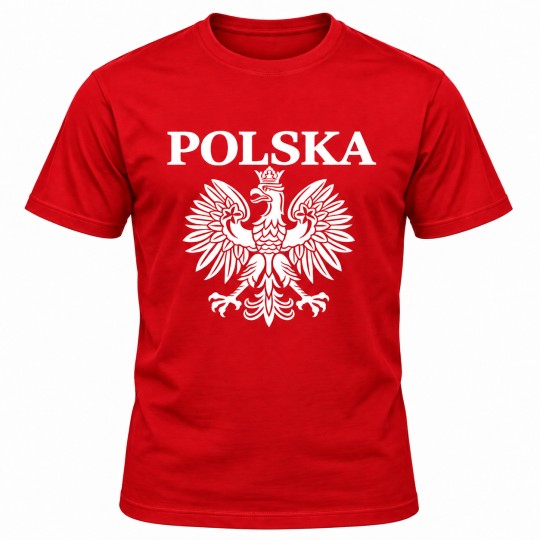 KOSZULKA KIBICA POLSKA REPREZENTACJI POLSKI MĘSKA CZERWONA BAWEŁNIANA