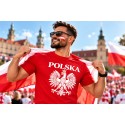 KOSZULKA KIBICA POLSKA REPREZENTACJI POLSKI MĘSKA CZERWONA BAWEŁNIANA