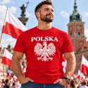 KOSZULKA KIBICA POLSKA REPREZENTACJI POLSKI MĘSKA CZERWONA BAWEŁNIANA