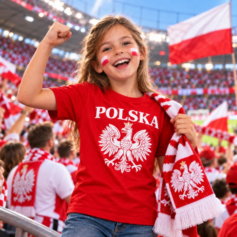 KOSZULKA DZIECIĘCA PATRIOTYZM REPREZENTACJA POLSKI CZERWONA BAWEŁNIANA