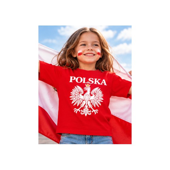KOSZULKA DZIECIĘCA PATRIOTYZM REPREZENTACJA POLSKI CZERWONA BAWEŁNIANA