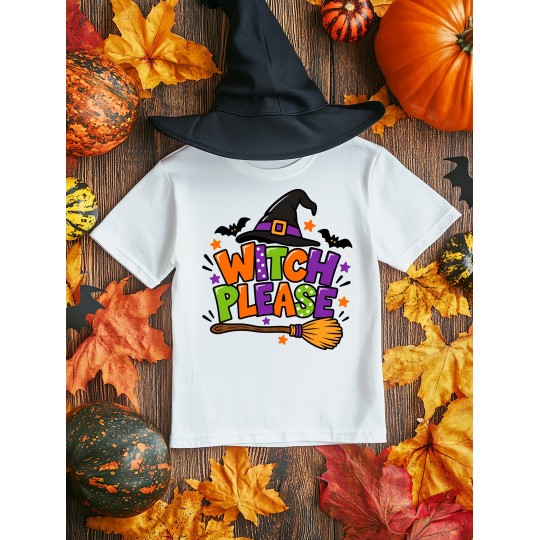 KOSZULKA BIAŁA DZIECIĘCA HALLOWEN - „WITCH PLEASE”