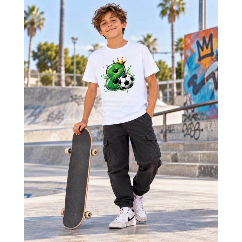 KOSZULKA DZIECIĘCA MŁODZIEŻOWA ÓSME URODZINY BIAŁA BAWEŁNIANA PREZENT
