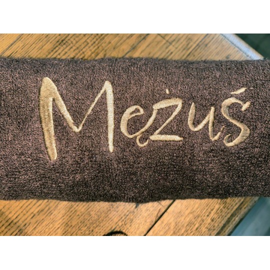 PREZENT NA ŚLUB WESELE  ZESTAW RĘCZNIKÓW Z KUBKAMI HAFT DLA PARY BRĄZOWY