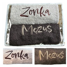 PREZENT NA ŚLUB WESELE  KOMPLET RĘCZNIKÓW HAFT 50X100CM GRUBE DLA PARY BRĄZ