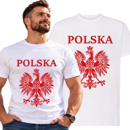 KOSZULKA KIBICA POLSKA REPREZENTACJI POLSKI MĘSKA BIAŁA BAWEŁNIANA