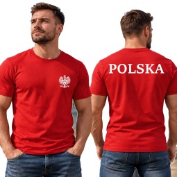 KOSZULKA KIBICA POLSKA REPREZENTACJI POLSKI PRZÓD I TYŁ MĘSKA CZERWONA BAWEŁNIANA