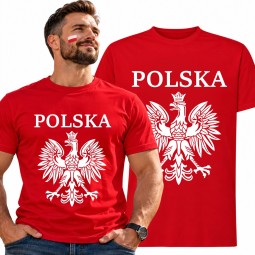 KOSZULKA KIBICA POLSKA REPREZENTACJI POLSKI MĘSKA CZERWONA BAWEŁNIANA