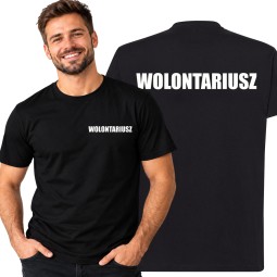 KOSZULKA MĘSKA WOLONTARIAT CZARNA BAWEŁNA NADRUK PRZÓD I TYŁ