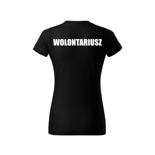 KOSZULKA DAMSKA WOLONTARIAT CZARNA BAWEŁNA NADRUK PRZÓD I TYŁ