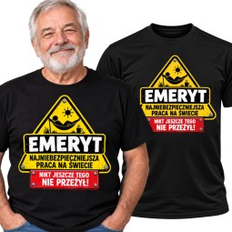 KOSZULKA MĘSKA CZARNA TSHIRT ŚMIESZNY PREZENT DLA EMERYTA HUMOR BAWEŁNA