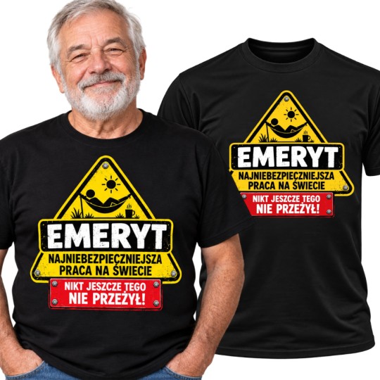 KOSZULKA MĘSKA CZARNA TSHIRT ŚMIESZNY PREZENT DLA EMERYTA HUMOR BAWEŁNA