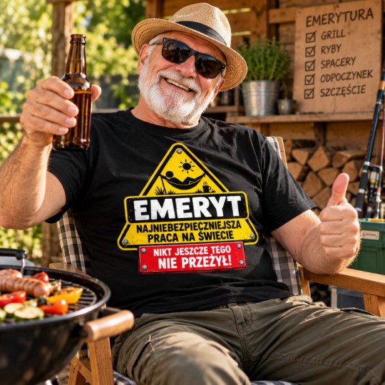 KOSZULKA MĘSKA CZARNA TSHIRT ŚMIESZNY PREZENT DLA EMERYTA HUMOR BAWEŁNA