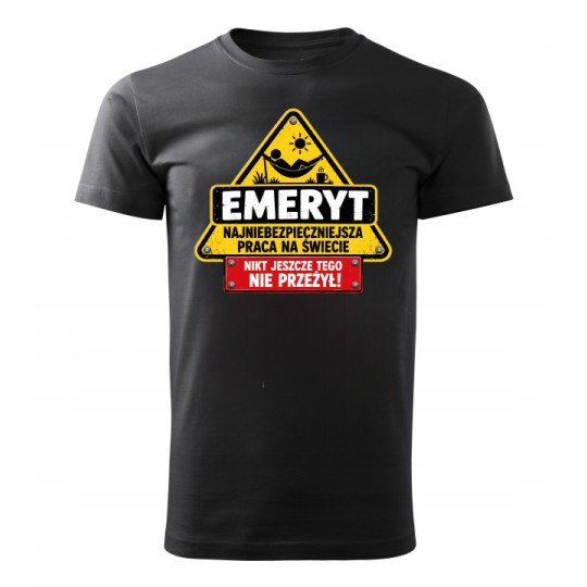 KOSZULKA MĘSKA CZARNA TSHIRT ŚMIESZNY PREZENT DLA EMERYTA HUMOR BAWEŁNA